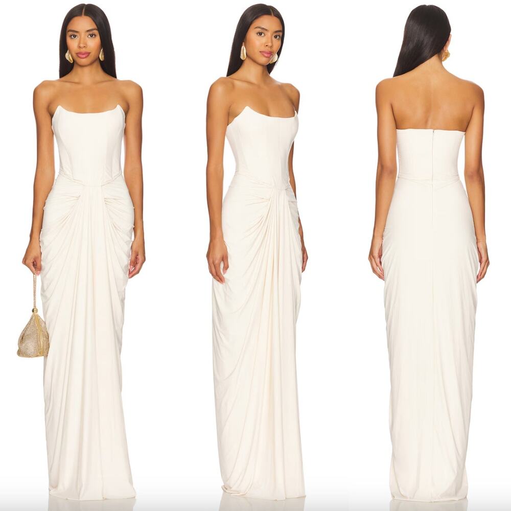 Deme by Gabriella | Pearl Gown in Off White Strapless Jersey Corset Maxi XL